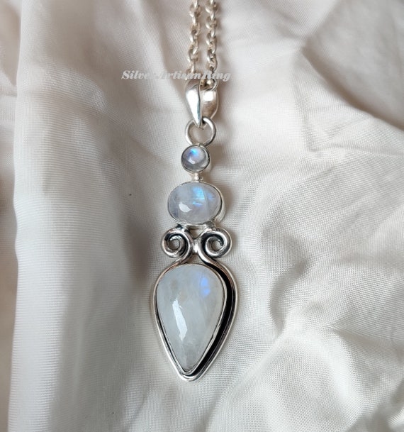 Rainbow Moonstone Pendant** Clear Boho Jewelry** 925 Sterling Silver** Amazing Necklace** Beautiful Pendant** Natural Moonstone Jewelry