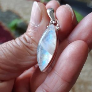 Shop Rainbow Moonstone Pendants! Rainbow Moonstone PENDANT (POSSIBLE mild cracks/natural fissures) Sterling Silver 92.5 grade + AAA grade crystal) | Natural genuine Rainbow Moonstone pendants. Buy crystal jewelry, handmade handcrafted artisan jewelry for women.  Unique handmade gift ideas. #jewelry #beadedpendants #beadedjewelry #gift #shopping #handmadejewelry #fashion #style #product #pendants #affiliate #ad
