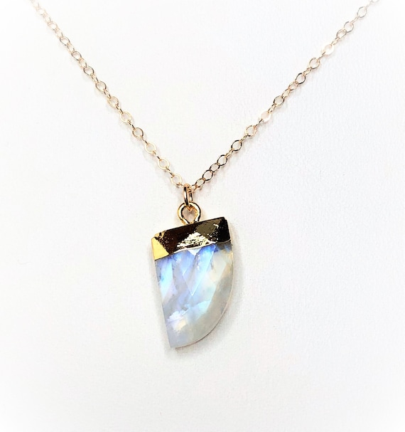 Rainbow Moonstone Pendant, Stone Necklace, Gold Filled Chain, Tiger Nail Gemstone, June Birthstone, Necklaces For Women