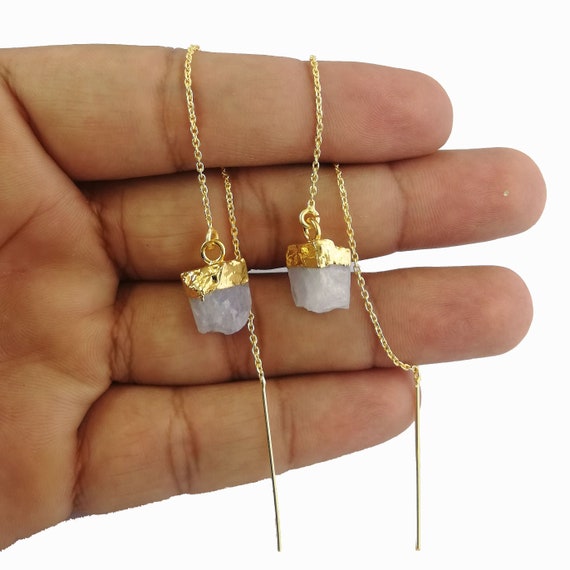 Rainbow Moonstone Raw Gemstone Threader Earrings, Threader Earrings, Chain Earrings, Earrings Jewelry, Selling Per Pair