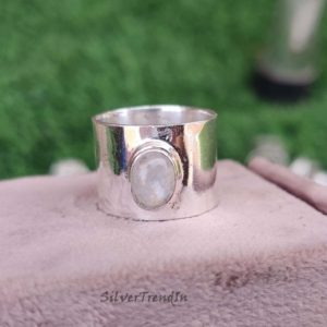 Shop Rainbow Moonstone Rings! Rainbow Moonstone Ring, 925 Sterling Silver Ring, Handmade Ring, Wide Band Ring, Statement Ring, Promise Ring, Signet Ring, Ring For Gift | Natural genuine Rainbow Moonstone rings, simple unique handcrafted gemstone rings. #rings #jewelry #shopping #gift #handmade #fashion #style #affiliate #ad