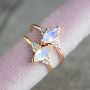 Shop Rainbow Moonstone Rings! Moonstone Ring in Gold & Rose Gold, Marquise Ring, Rainbow Moonstone Cluster Ring, Promise Rings for Women, Gifts for Women, June Birthstone | Natural genuine Rainbow Moonstone rings, simple unique handcrafted gemstone rings. #rings #jewelry #shopping #gift #handmade #fashion #style #affiliate #ad