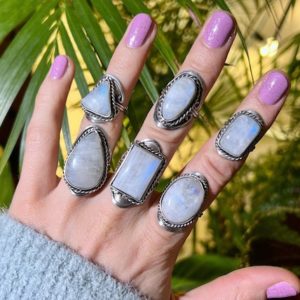 Shop Rainbow Moonstone Rings! RAINBOW MOONSTONE RING mix ~  alpaca silver ring with big moonstone ~ gemstone ring adjustable ~ natural gem stone ring ~ hippie boho ring | Natural genuine Rainbow Moonstone rings, simple unique handcrafted gemstone rings. #rings #jewelry #shopping #gift #handmade #fashion #style #affiliate #ad
