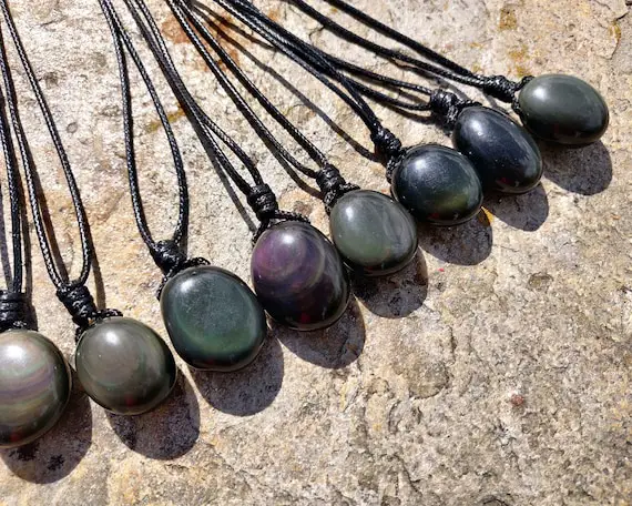 Rainbow Obsidian Necklace, Crystal Jewelry For Women & Men, Witchy Necklace, Black Necklace With Fire Obsidian Pendant, Witchy Gifts