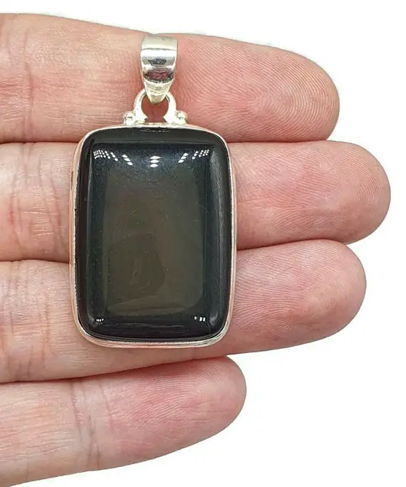 Rainbow Obsidian Pendant, Sterling Silver, Rectangle Shaped, Volcanic Gemstone, Activates Root Chakra, Heals A Broken Heart, Offers Support