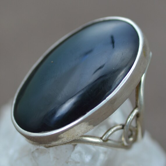 Rainbow Obsidian Volcanic Green Sheen Gemstone Handcrafted Sterling Silver Statement Ring Custom Hand Cut Stone