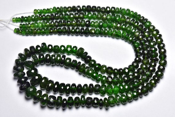 Rare Big Chrome Diopside Rondelle Bead - 8 Inches - Natural Beautiful Chrome Diopside Faceted Rondelles - Micro Cut - Size Is 4.5 -8 Mm #138