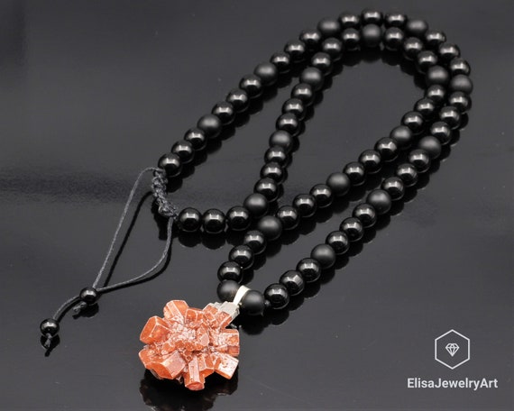 Raw Aragonite Pendant Natural Black Onyx Gemstone Protection Stone Necklace Black Men's Necklace Gift For Him Unisex Necklace