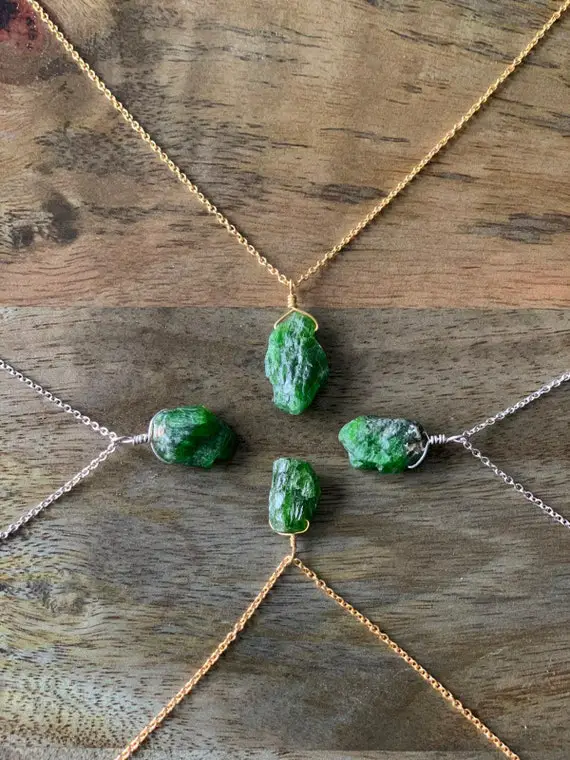 Raw Chrome Diopside Necklace - Genuine - Jewellery - Natural- Chrome Diopside Pendant - Jewelry -sterling Silver- Gift For Her - Unique Gift
