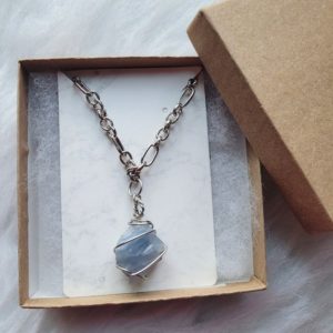 Shop Blue Calcite Jewelry! Raw Genuine Blue Calcite Necklace | Sterling Silver and Stainless Steel | Intuition and Self-Expression | Natural genuine Blue Calcite jewelry. Buy crystal jewelry, handmade handcrafted artisan jewelry for women.  Unique handmade gift ideas. #jewelry #beadedjewelry #beadedjewelry #gift #shopping #handmadejewelry #fashion #style #product #jewelry #affiliate #ad