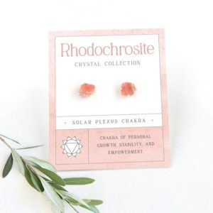 Raw Pink Rhodochrosite Crystal Stud Earrings in Sterling Silver Claw Prong Setting, Perfect Birthday Gift for Teen Girl, Chakra Crystals | Natural genuine Gemstone earrings. Buy crystal jewelry, handmade handcrafted artisan jewelry for women.  Unique handmade gift ideas. #jewelry #beadedearrings #beadedjewelry #gift #shopping #handmadejewelry #fashion #style #product #earrings #affiliate #ad