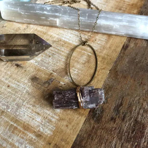 Raw Purple Aragonite And Brass Necklace