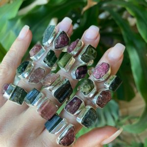 Shop Watermelon Tourmaline Rings! Raw Watermelon tourmaline ring, pink tourmaline, green tourmaline, .95 silver | Natural genuine Watermelon Tourmaline rings, simple unique handcrafted gemstone rings. #rings #jewelry #shopping #gift #handmade #fashion #style #affiliate #ad