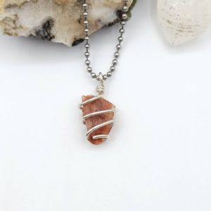 Shop Calcite Necklaces! Red Calcite Necklace, Silver Wire Wrapped Red Calcite Pendant | Natural genuine Calcite necklaces. Buy crystal jewelry, handmade handcrafted artisan jewelry for women.  Unique handmade gift ideas. #jewelry #beadednecklaces #beadedjewelry #gift #shopping #handmadejewelry #fashion #style #product #necklaces #affiliate #ad