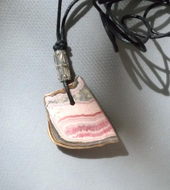 Rhodochrosite Stone Handmade Adjustable Necklace,  Pink Rhodochrosite Corded Pendant. Gift For Her, Gift For Him, Moms Day Gift