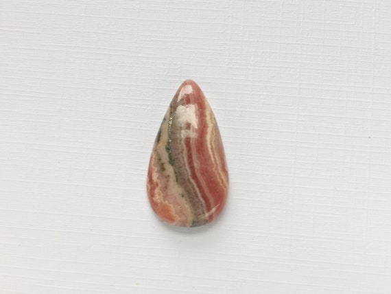 Rhodochrosite Cabochon With Hematite Inclusions, 27 X 15 Mm Polished Teardrop Cabochon, Pink Stone For Wire Wrapping, Gemstone Specimen