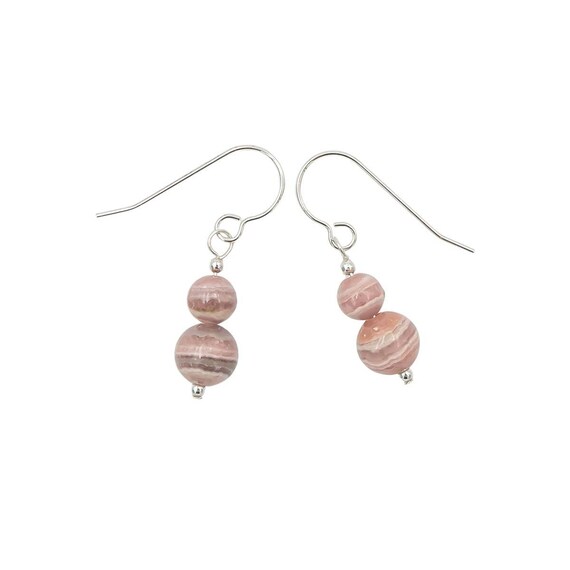 Rhodochrosite Sterling Silver Earrings | Pink Stone Earrings | Bridesmaid Wedding Bridal Earrings | Jewelry Gift For Her Wife Mom