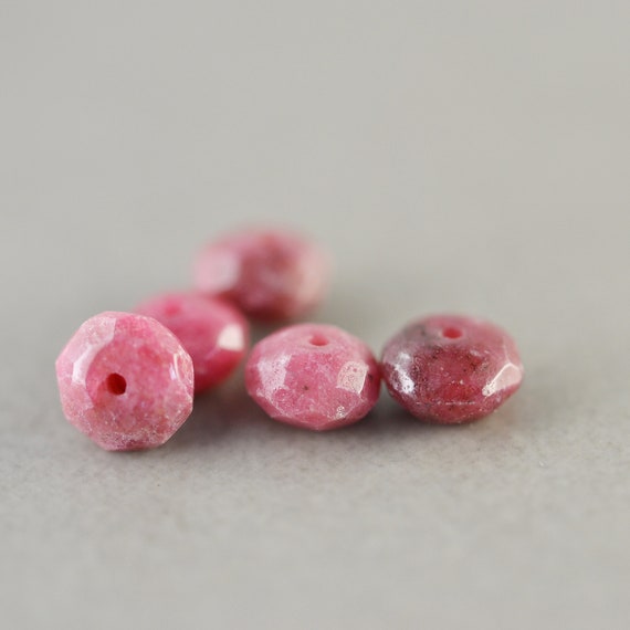 Rhodochrosite Rondelle Beads, 5mm Plum Stone Beads, Smooth Beads, Five
