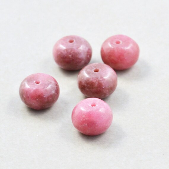 Rhodochrosite Rondelle Beads, 8mm Plum Stone Beads, Smooth Beads, Five