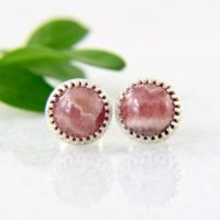 Rhodochrosite Stud Earrings In Sterling Silver – Rhodochrosite Earrings – Pink Studs – Gemstone Studs – Rhodochrosite Studs – 8mm Studs | Natural genuine Gemstone jewelry. Buy crystal jewelry, handmade handcrafted artisan jewelry for women.  Unique handmade gift ideas. #jewelry #beadedjewelry #beadedjewelry #gift #shopping #handmadejewelry #fashion #style #product #jewelry #affiliate #ad
