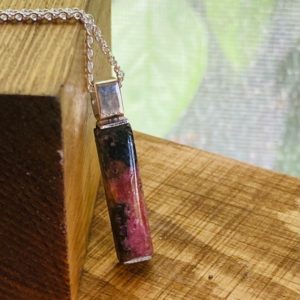 Shop Rhodonite Necklaces! Rhodonite long bar pendant necklace natural pink gemstone raw heart healing crystal pendulum mens women birthstone jewelry gifts for her him | Natural genuine Rhodonite necklaces. Buy handcrafted artisan men's jewelry, gifts for men.  Unique handmade mens fashion accessories. #jewelry #beadednecklaces #beadedjewelry #shopping #gift #handmadejewelry #necklaces #affiliate #ad