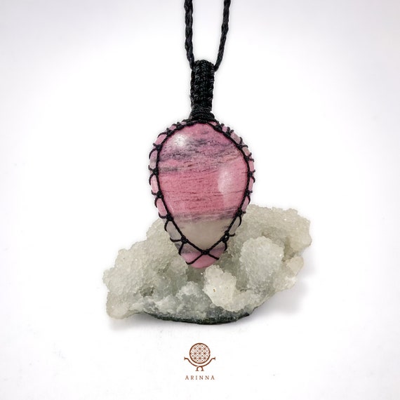 Rhodonite Necklace - Rhodonite Pendant - Waterproof Necklace - Crystal Macramé Necklace - Beautiful Crystal Necklace - Power Crystal