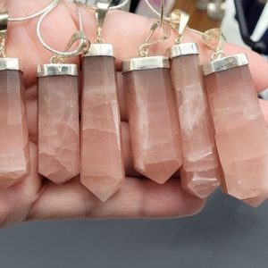 Shop Calcite Necklaces! Rose Calcite Necklace ~ 20" .925 Sterling Silver Chain ~ Choose Your Piece ~ Pakistan ~ Italy ~ Terminated Point Crystal Jewelry Pink | Natural genuine Calcite necklaces. Buy crystal jewelry, handmade handcrafted artisan jewelry for women.  Unique handmade gift ideas. #jewelry #beadednecklaces #beadedjewelry #gift #shopping #handmadejewelry #fashion #style #product #necklaces #affiliate #ad