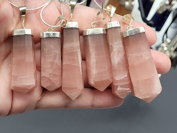 Rose Calcite Necklace ~ 20" .925 Sterling Silver Chain ~ Choose Your Piece ~ Pakistan ~ Italy ~ Terminated Point Crystal Jewelry Pink