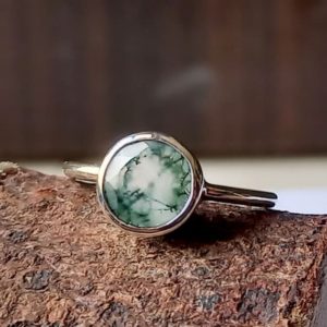 Shop Moss Agate Rings! Round Moss Agate Ring, 925 Sterling Silver Ring, Round Gemstone Ring, Promise Ring, Wedding Ring, Faceted Moss Agate Jewelry, Gift For Her | Natural genuine Moss Agate rings, simple unique alternative gemstone engagement rings. #rings #jewelry #bridal #wedding #jewelryaccessories #engagementrings #weddingideas #affiliate #ad