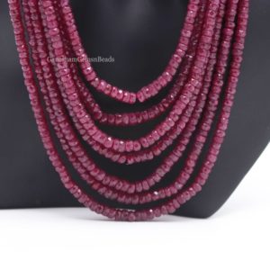 Shop Ruby Beads! Ruby Corrundum Faceted Rondelle Beads, Ruby Necklace, 5 Strands Red Ruby Necklace, AAA+ Ruby Corrundum Rondelle Beads, Ruby Rondelle Beads | Natural genuine beads Ruby beads for beading and jewelry making.  #jewelry #beads #beadedjewelry #diyjewelry #jewelrymaking #beadstore #beading #affiliate #ad