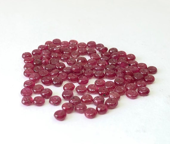 Ruby Rondelle Loose, Ruby Round Beads, Ruby Drilled Gemstone Sizes 3 To 4 Mm Medium Quality Best For Hangings Ruby Plain Beads For Necklace
