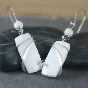 Shop Scolecite Jewelry! Scolecite Cold Forged Sterling Silver Earrings | Natural genuine Scolecite jewelry. Buy crystal jewelry, handmade handcrafted artisan jewelry for women.  Unique handmade gift ideas. #jewelry #beadedjewelry #beadedjewelry #gift #shopping #handmadejewelry #fashion #style #product #jewelry #affiliate #ad