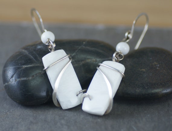 Scolecite Cold Forged Sterling Silver Earrings