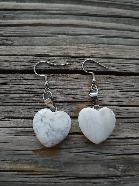 Scolecite Heart Earrings, Scolecite Jewelry, Unique Valentine's Day Earrings, Valentine's Day Gifts For Girlfriend, Mother's Day Earrings,