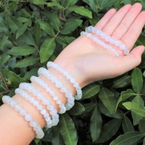 Shop Selenite Bracelets! Selenite Bead Bracelet: 6 mm or 8 mm Round Crystals (Premium Grade Stretch Gemstone Bracelet) | Natural genuine Selenite bracelets. Buy crystal jewelry, handmade handcrafted artisan jewelry for women.  Unique handmade gift ideas. #jewelry #beadedbracelets #beadedjewelry #gift #shopping #handmadejewelry #fashion #style #product #bracelets #affiliate #ad