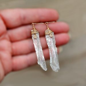 Shop Selenite Earrings! Selenite Earrings. Gold Filled Earrings. Stone Jewelry from Israel. Transparent Raw Stone Earrings. Long Boho Style Earrings. Free Shipping | Natural genuine Selenite earrings. Buy crystal jewelry, handmade handcrafted artisan jewelry for women.  Unique handmade gift ideas. #jewelry #beadedearrings #beadedjewelry #gift #shopping #handmadejewelry #fashion #style #product #earrings #affiliate #ad