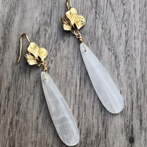 Selenite Earrings Long Selenite Earrings Selenite Dangle Earrings Crown Chakra Earrings Statement Earrings Raw Crystal Healing Jewelry | Natural genuine Gemstone earrings. Buy crystal jewelry, handmade handcrafted artisan jewelry for women.  Unique handmade gift ideas. #jewelry #beadedearrings #beadedjewelry #gift #shopping #handmadejewelry #fashion #style #product #earrings #affiliate #ad