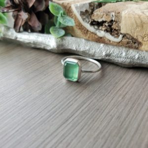 Shop Serpentine Rings! Serpentine Ring, Sterling Silver, Emerald Ring, Genuine Serpentine, Emerald Cut, Deep Green, Serpentine Jewelry, Green Jewelry, Step Cut | Natural genuine Serpentine rings, simple unique handcrafted gemstone rings. #rings #jewelry #shopping #gift #handmade #fashion #style #affiliate #ad