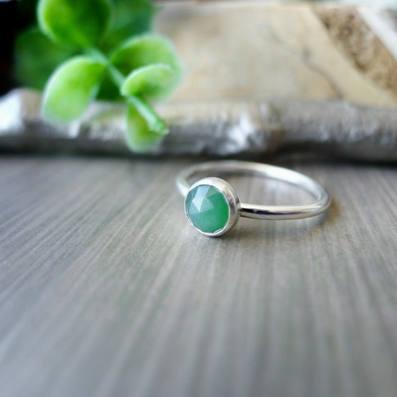 Serpentine Ring, Sterling Silver, Round, Simple Green, Genuine Serpentine, Faceted Serpentine, Deep Green, Serpentine Jewelry, Green Jewelry