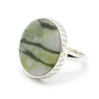 Serpentine Sterling Silver 925 Ring, Large Round Ring, Green Gemstone Ring, Natural Stone Ring, Green Gray Stripes Ring, Women Gift Ring | Natural genuine Gemstone jewelry. Buy crystal jewelry, handmade handcrafted artisan jewelry for women.  Unique handmade gift ideas. #jewelry #beadedjewelry #beadedjewelry #gift #shopping #handmadejewelry #fashion #style #product #jewelry #affiliate #ad