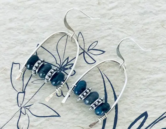 Silver And Blue Dumortierite Gemstone Earrings