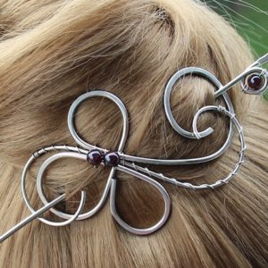 Silver Hair pin with Garnet, Metal Hair Clip for Women, Swirl Hair Slide, Hair Jewelry, Medium Hair Stick Barrette, Christmas Gift