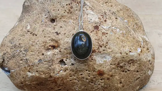 Simple Oval Golden Sheen Obsidian Pendant. 925 Sterling Silver Necklaces For Women. Reiki Jewelry Uk. Semi Precious Stone. 14x10mm