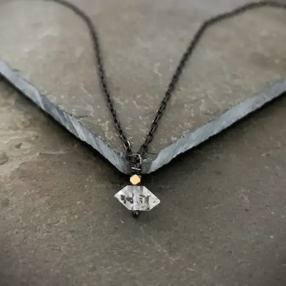 Single Herkimer Diamond Stone Necklace, Gift For Her, Small Stone, Small Crystal, Raw Crystal, Clear Crystal, Sparkle,sparkly Stone, Vialove
