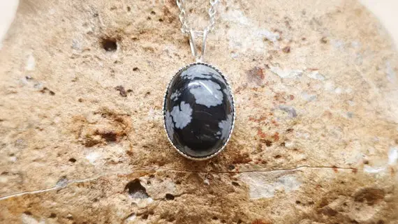 Small Snowflake Obsidian Necklace. 925 Sterling Silver Pendant. Reiki Jewelry Uk. Virgo Jewelry. 14x10mm