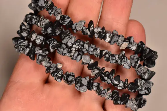 Snowflake Obsidian Chip Bead Bead Necklace 45.9g Tumbled Stones Beads Australian Made