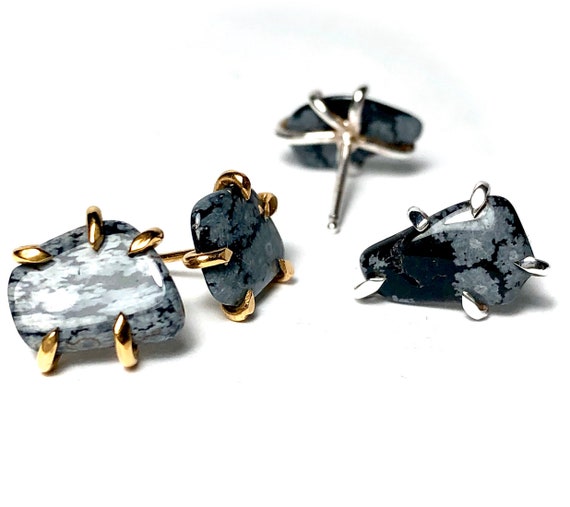 Snowflake Obsidian Earrings: Raw Gemstone Earrings, Wanderlust Jewelry, Snowflake Earrings, Gift For Her