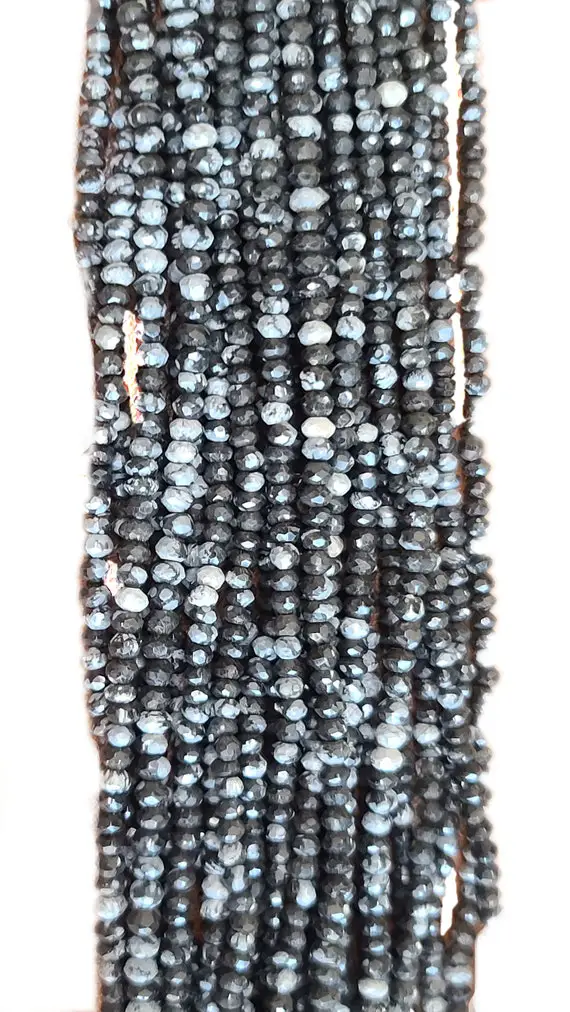 Snowflake Obsidian Rondelle Gemstone Beads - Natural Semi Precious Bead Strand - Sizes 2mm To 7mm - Jewelry Making Supplies