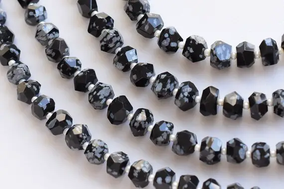 Snowflake Obsidian Faceted Tumble Cube Natural Gemstone Beads | 5x7 To 3x6 Mm | 12 To 13 Beads