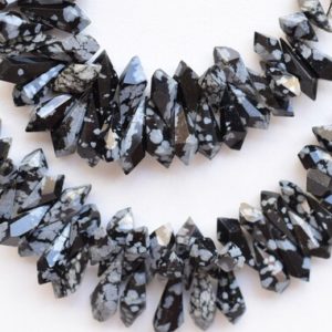 Shop Snowflake Obsidian Chip & Nugget Beads! Snowflake Obsidian Faceted Tumble Drops Natural Gemstone Beads | 13×4 to 7×4 MM | 12 to 13 Beads | Natural genuine chip Snowflake Obsidian beads for beading and jewelry making.  #jewelry #beads #beadedjewelry #diyjewelry #jewelrymaking #beadstore #beading #affiliate #ad